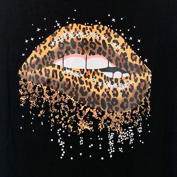 Black Animal Print Lip Bite Graphic Print Cotton Blend Tank Top Women’ 2XL - Picture 4 of 7